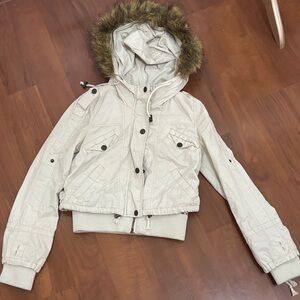 Vero Moda Cream Utility Jacket with Faux Fur Hood